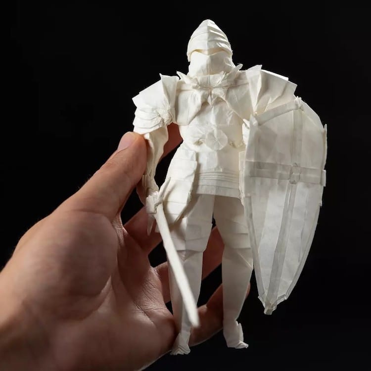 Origami Knight Paper Sculpture by Juho Konkkola