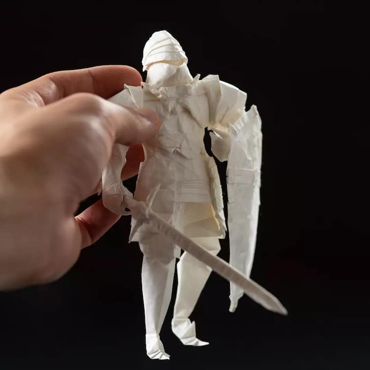 Origami Knight Paper Sculpture by Juho Konkkola