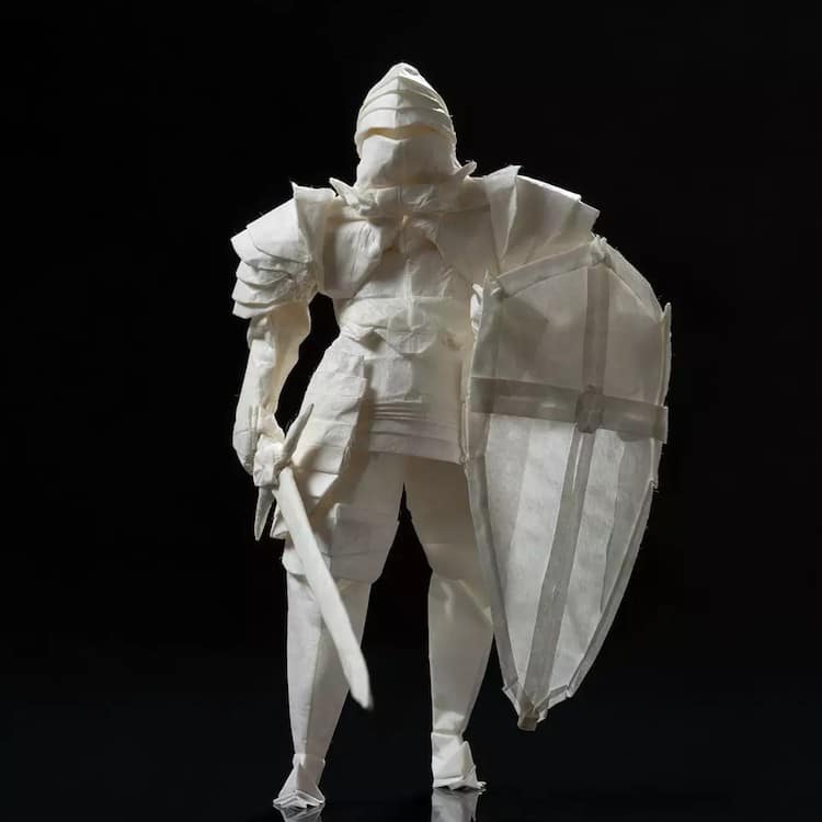 Origami Knight Paper Sculpture by Juho Konkkola