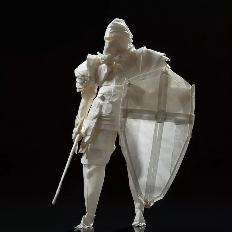 Origami Knight Paper Sculpture by Juho Konkkola