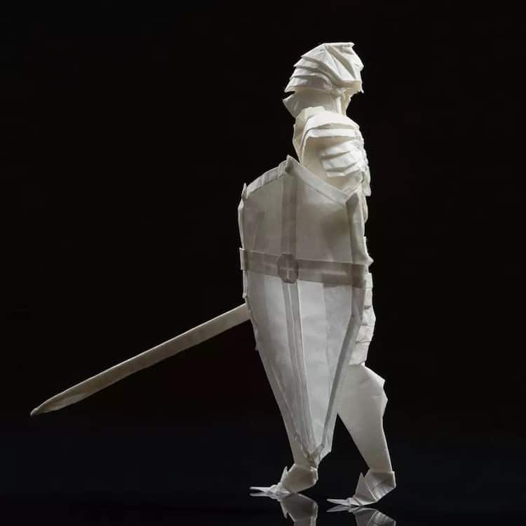 Origami Knight Paper Sculpture by Juho Konkkola