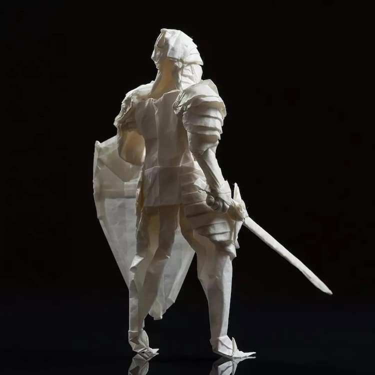 Origami Knight Paper Sculpture by Juho Konkkola