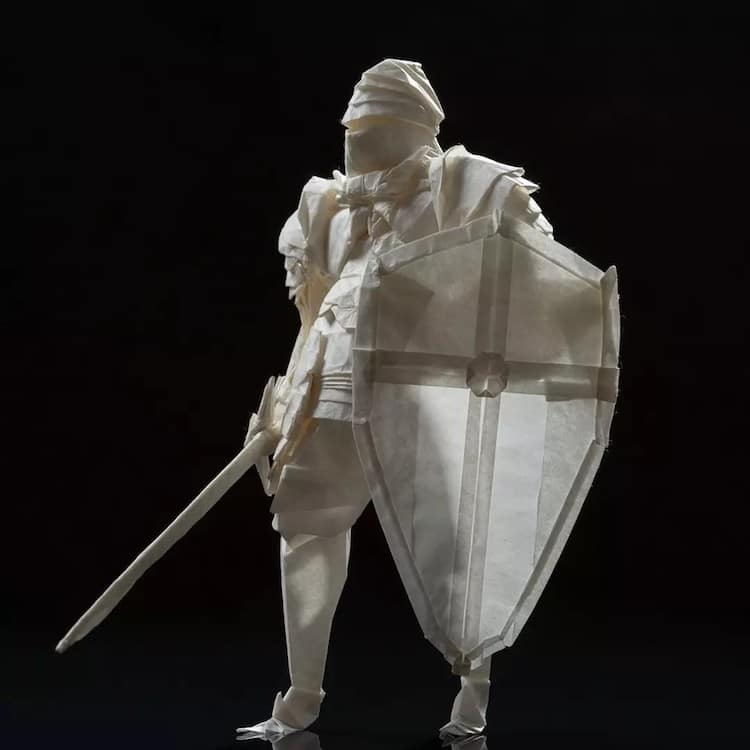 Origami Knight Paper Sculpture by Juho Konkkola