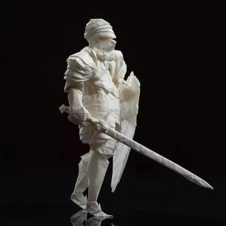 Origami Knight Paper Sculpture by Juho Konkkola