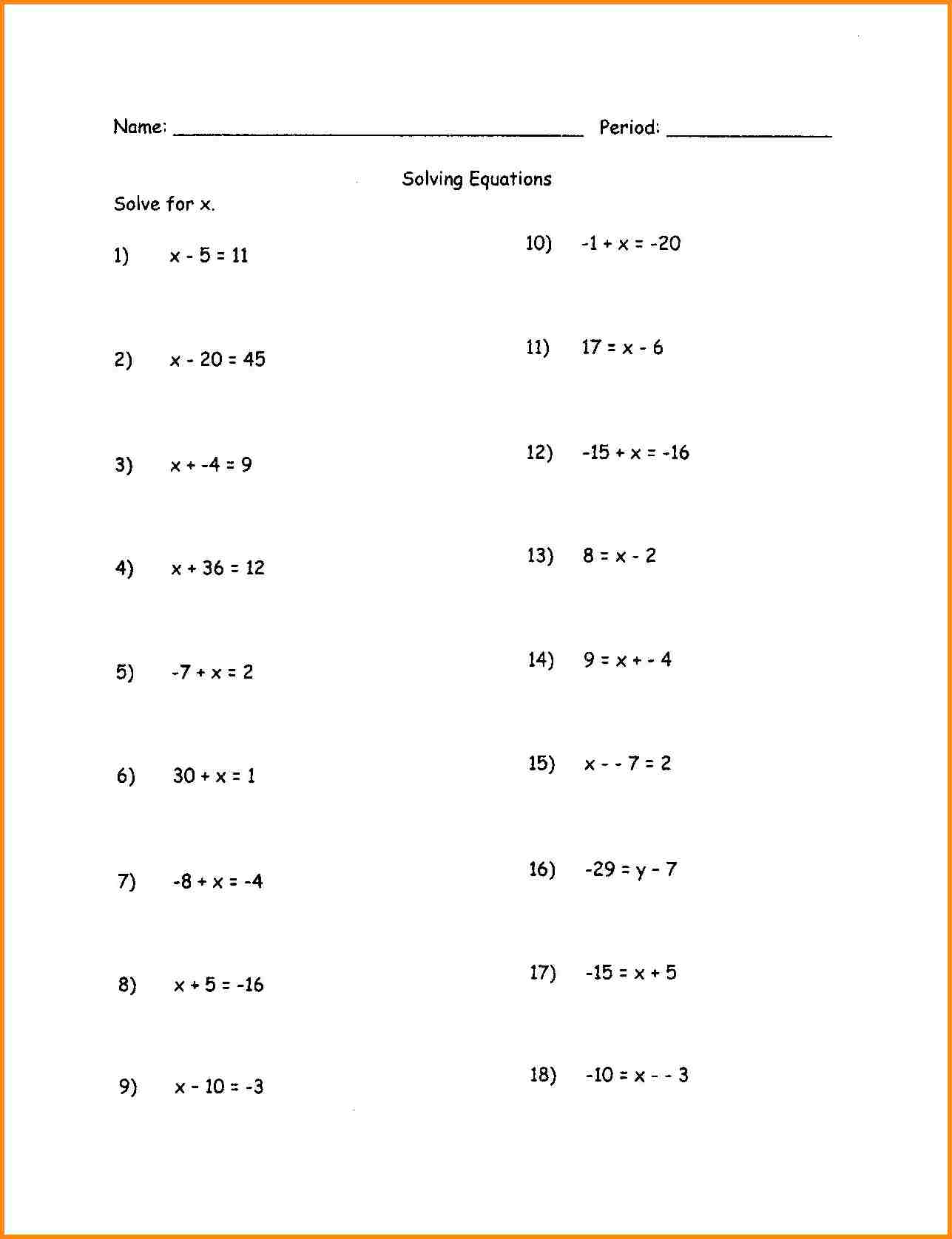 solving algebraic equations word problems worksheets