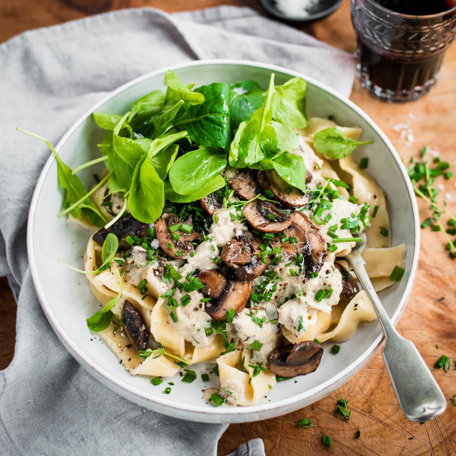 Mushroom and Herb Pasta with Vegan Cashew Cream Sauce - Nadia Lim