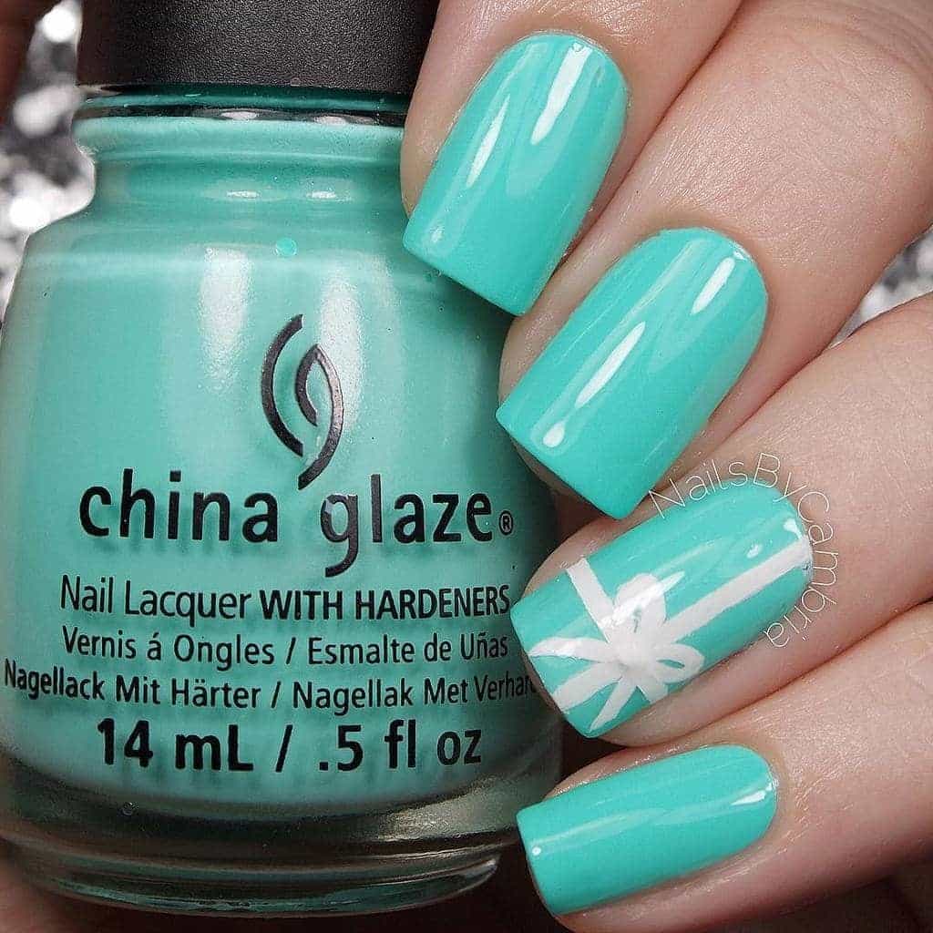 Square Tiffany Blue Nail Design