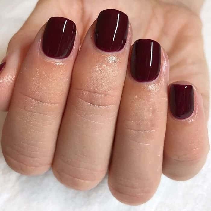 short shaped dark red nails