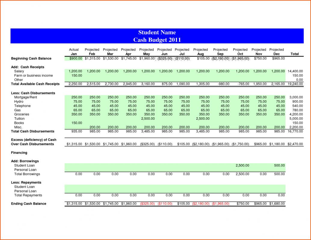 cash budget example