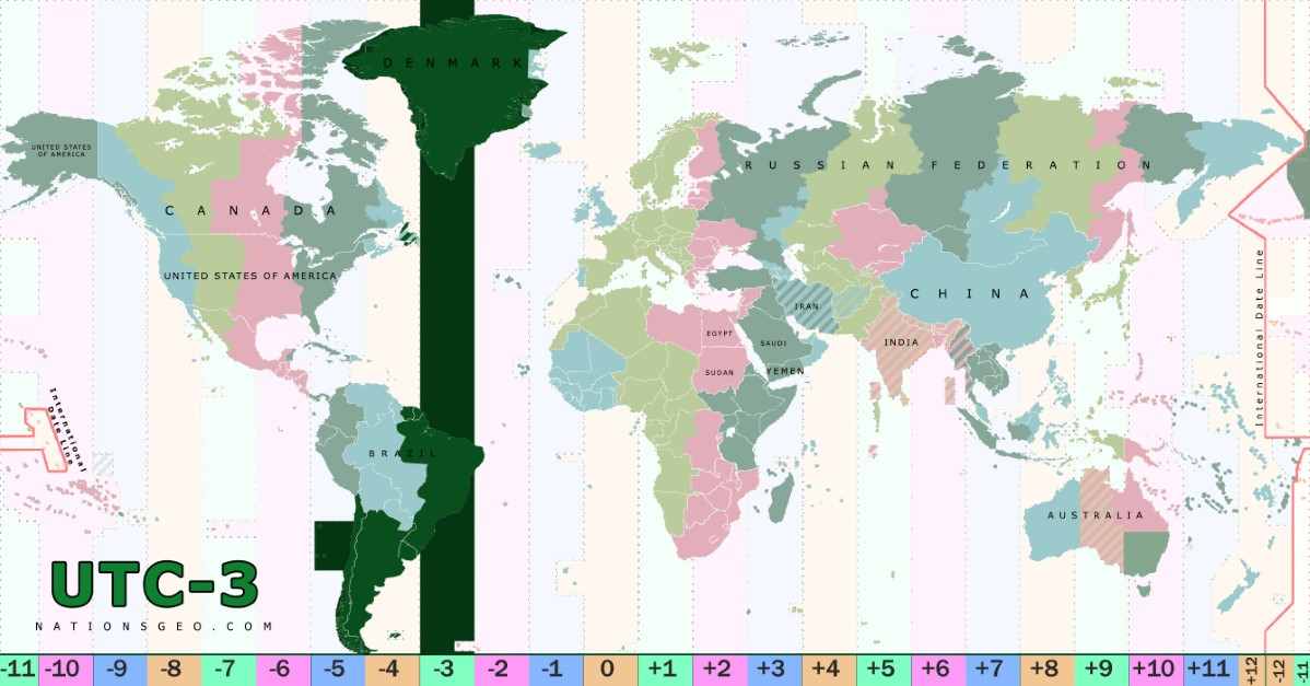 UTC-3 time zone map