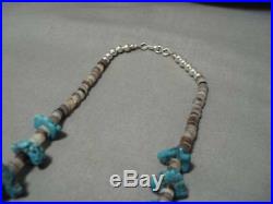 Astounding Vintage Navajo Green Turquoise Sterling Silver Necklace Old