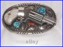 Belt Buckle Gun Derringer Holster Turquoise Sterling Silver Navajo Indian