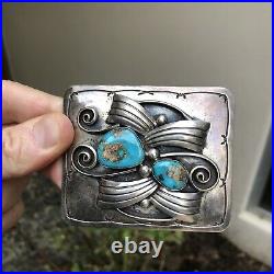 Good! Old Pawn Navajo Hopi Southwestern Belt Buckle Sterling Silver & Turquoise