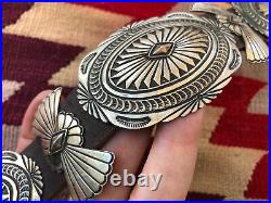 Good! Vintage Stamped Sterling Silver Navajo Southwest Concho Belt By D Reeves