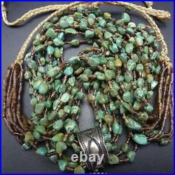 KEWA and NAVAJO 10-Strand TURQUOISE NECKLACE with Sterling Silver NAJA PENDANT