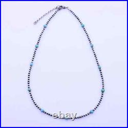 Kingman Blue Turquoise and Sterling Silver Navajo Pearl Gemstone Beaded Necklace