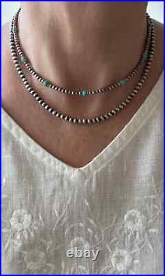 Kingman Blue Turquoise and Sterling Silver Navajo Pearl Gemstone Beaded Necklace