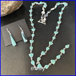 Kingman Turquoise Navajo Sterling Silver Earrings & Lariat Necklace 24 14646