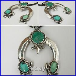 Large Vintage Navajo Broken Arrow Turquoise Sterling Naja Pendant 2.75 x 2.12