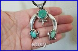 Large Vintage Navajo Broken Arrow Turquoise Sterling Naja Pendant 2.75 x 2.12