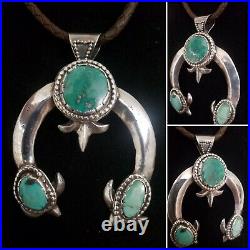 Large Vintage Navajo Broken Arrow Turquoise Sterling Naja Pendant 2.75 x 2.12