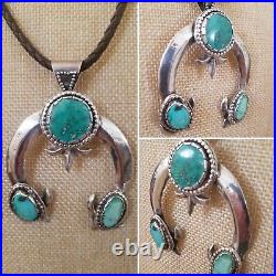 Large Vintage Navajo Broken Arrow Turquoise Sterling Naja Pendant 2.75 x 2.12