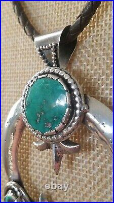 Large Vintage Navajo Broken Arrow Turquoise Sterling Naja Pendant 2.75 x 2.12