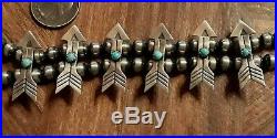 Navajo Indian Squash Blossom Necklace Earrings Turquoise Sterling RARE ARROW 23