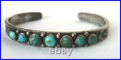 Navajo Old Pawn Silver Snake Eyes Turquoise Bracelet Arrow Butterfly Fred Harvey