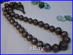 Old 70s Stamped NAVAJO PEARLS STERLING Silver Bench Bead 18 NECKLACE on Chain