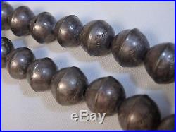 Old 70s Stamped NAVAJO PEARLS STERLING Silver Bench Bead 18 NECKLACE on Chain