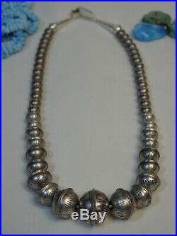 SUN RAY Stamped NAVAJO PEARLS Graduated STERLING Silver 16 NECKLACE