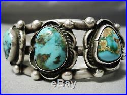 So Heavy! Thick! Vintage Navajo Carico Lake Turquoise Sterling Silver Bracelet