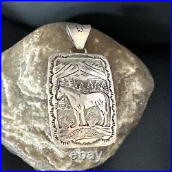 Stamped Horse Pendant Navajo Sterling Silver Necklace 2.5 15171