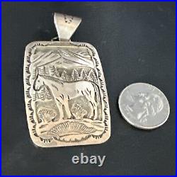 Stamped Horse Pendant Navajo Sterling Silver Necklace 2.5 15171