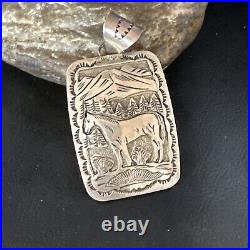 Stamped Horse Pendant Navajo Sterling Silver Necklace 2.5 15171