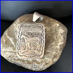 Stamped Horse Pendant Navajo Sterling Silver Necklace 2.5 15171