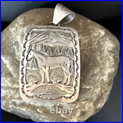 Stamped Horse Pendant Navajo Sterling Silver Necklace 2.5 15171