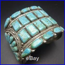 Super Wide VINTAGE NAVAJO Sterling Silver TURQUOISE Cluster Cuff BRACELET 93.8g