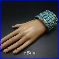 Super Wide VINTAGE NAVAJO Sterling Silver TURQUOISE Cluster Cuff BRACELET 93.8g