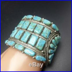 Super Wide VINTAGE NAVAJO Sterling Silver TURQUOISE Cluster Cuff BRACELET 93.8g