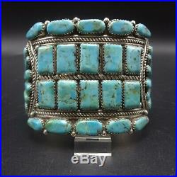 Super Wide VINTAGE NAVAJO Sterling Silver TURQUOISE Cluster Cuff BRACELET 93.8g