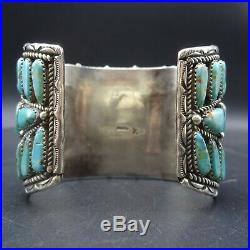 Super Wide VINTAGE NAVAJO Sterling Silver TURQUOISE Cluster Cuff BRACELET 93.8g