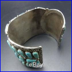 Super Wide VINTAGE NAVAJO Sterling Silver TURQUOISE Cluster Cuff BRACELET 93.8g