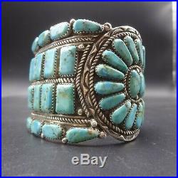 Super Wide VINTAGE NAVAJO Sterling Silver TURQUOISE Cluster Cuff BRACELET 93.8g