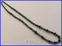 Traditional Navajo Hand Strung Genuine Turquoise Sterling Silver Accent Necklace