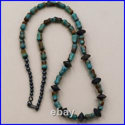 Traditional Navajo Hand Strung Genuine Turquoise Sterling Silver Accent Necklace