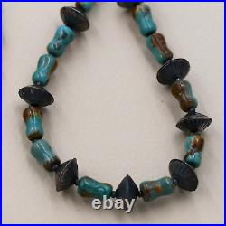 Traditional Navajo Hand Strung Genuine Turquoise Sterling Silver Accent Necklace