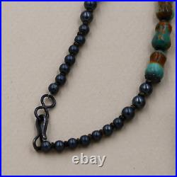 Traditional Navajo Hand Strung Genuine Turquoise Sterling Silver Accent Necklace