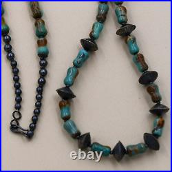 Traditional Navajo Hand Strung Genuine Turquoise Sterling Silver Accent Necklace